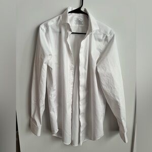 Calvin Klein Men’s White Dress Shirt – Spread Collar Button-Front
